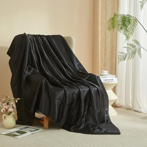 Luofanfei Kuscheldecke Wohndecke 200x200 Schwarz Satin Glänzend Decke kühlend Satindecke Bettüberwurf Glanzsatin Couchdecke Tagesdecke Sofadecke Blanket Für Sofa Überwurf Bett Schlafzimmer Büro von Luofanfei