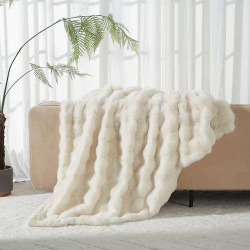 Luofanfei Kuscheldecke Wohndecke 220x240 Beige Creme Plüsch Samt Bubble Decke Kuschelig Warme Flauschige Fleecedecke Bettüberwurf Couchdecke Tagesdecke Sofadecke Blanket Für Schlafzimmer Büro von Luofanfei