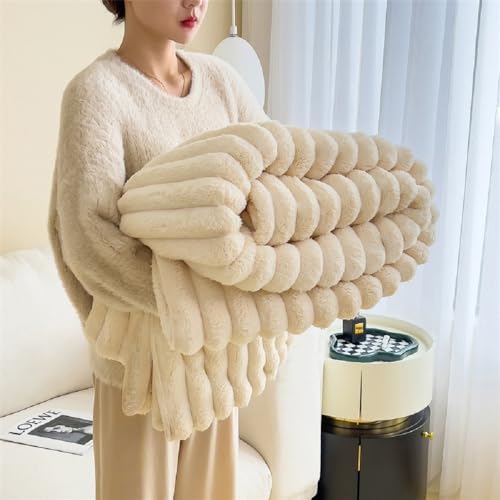 Luofanfei Kuscheldecke Wohndecke 220x240 Creme Beige Samt Decke Kuschelig Warme Flauschige Fleecedecke Bettüberwurf Couchdecke Tagesdecke Sofadecke Blanket Für Sofa Überwurf Bett Schlafzimmer Büro von Luofanfei