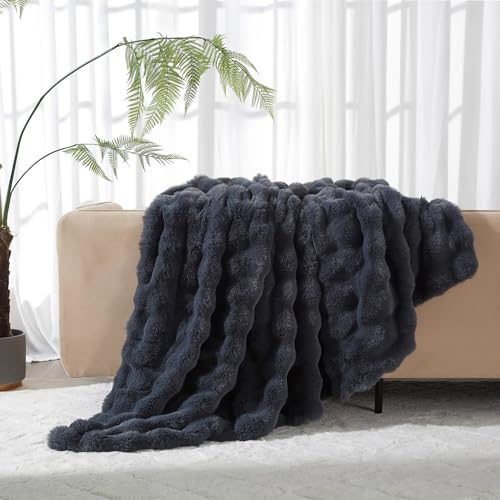 Luofanfei Kuschelig Warme Kuscheldecke Wohndecke 220x240 Grau Dunkelgrau Plüsch Samt Bubble Decke Flauschige Fleecedecke Bettüberwurf Couchdecke Tagesdecke Sofadecke Blanket Für Schlafzimmer Büro von Luofanfei