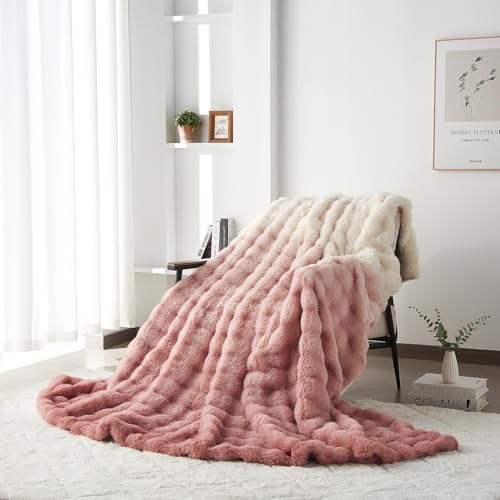 Luofanfei Kuschelige Warme Kuscheldecke Wohndecke 150x200 Rosa Altrosa Weiß Plüsch Samt Bubble Decke Flauschige Fleecedecke Bettüberwurf Couchdecke Tagesdecke Sofadecke Blanket Für Schlafzimmer Büro von Luofanfei