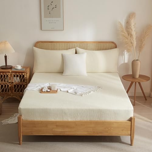 Luofanfei Muslin Baumwolle Spannbettlaken 90x200cm Beige Boxspringbett Frottee Topper Weich Uni Atmungsaktiv Bettlaken für Hohe Matratze bis 25-30 cm Luofanfei Muslin Baumwolle Spannbettlaken 90x200cm Beige Boxspringbett Frottee Topper Weich Uni Atmungsaktiv Bettlaken für Hohe Matratze bis 25-30 cm von Luofanfei