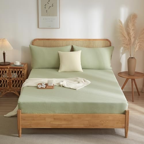 Luofanfei Muslin Spannbettlaken Baumwolle 140x200 Grün Salbeigrün Boxspringbett Frottee Topper Weich Uni Atmungsaktiv Bettlaken für Hohe Matratze bis 25-30 cm Luofanfei Muslin Spannbettlaken Baumwolle 140x200 Grün Salbeigrün Boxspringbett Frottee Topper Weich Uni Atmungsaktiv Bettlaken für Hohe Matratze bis 25-30 cm von Luofanfei