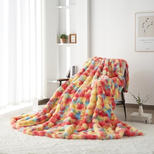 Luofanfei Plüsch Flauschige Kuscheldecke Wohndecke 150x200 Regenbogen Samt Bubble Decke Kuschelig Warme Fleecedecke Bettüberwurf Couchdecke Tagesdecke Sofadecke Blanket Für Schlafzimmer Büro von Luofanfei