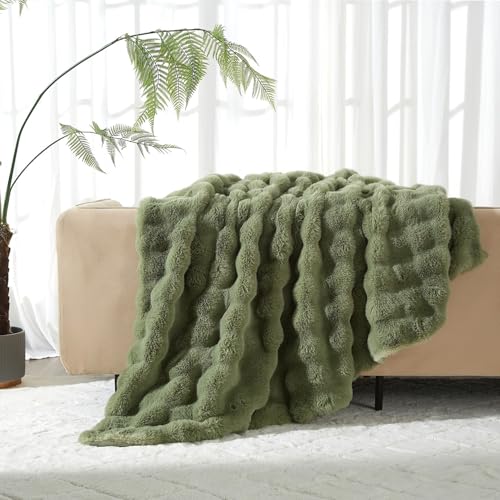 Luofanfei Plüsch Kuschelige Kuscheldecke Wohndecke 220x240 Grün Salbeigrün Samt Bubble Decke Warme Flauschige Fleecedecke Bettüberwurf Couchdecke Tagesdecke Sofadecke Blanket Für Schlafzimmer Büro von Luofanfei