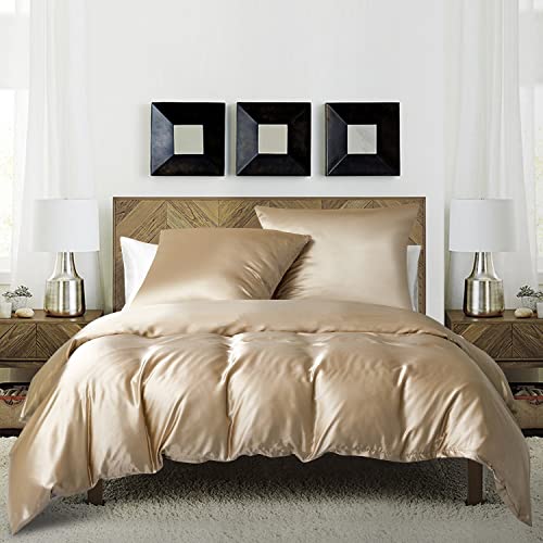 Luofanfei Satin Bettwäsche 155x220 Gold Gelb Glänzend Einfarbig Bettbezug Set Seide Glatt Luxus Bettwäsche Set Glanzsatin Polyester Einzelbett mit Reissverschluss und Kissenbezüge 80x80 cm von Luofanfei