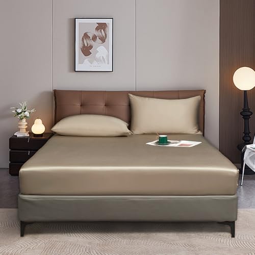 Luofanfei Spannbettlaken 140x200 Gold Khaki Boxspringbett Frottee Glänzend Sommer Kühlend Bambus Microfaser Bettlaken Uni Spannbetttücher für Hohe Matratze bis 25-30 cm von Luofanfei
