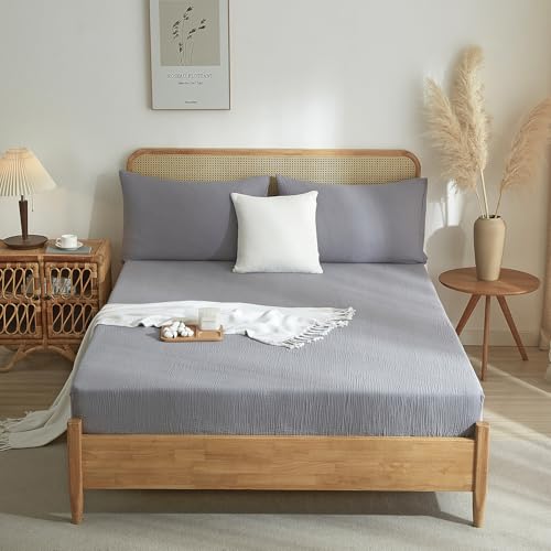 Luofanfei Spannbettlaken 140x200cm Baumwolle Muslin Grau Boxspringbett Frottee Topper Weich Uni Atmungsaktiv Bettlaken für Hohe Matratze bis 25-30 cm Luofanfei Spannbettlaken 140x200cm Baumwolle Muslin Grau Boxspringbett Frottee Topper Weich Uni Atmungsaktiv Bettlaken für Hohe Matratze bis 25-30 cm von Luofanfei