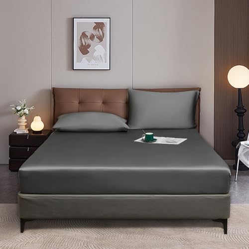 Luofanfei Spannbettlaken 180x200 Grau Anthrazit Boxspringbett Frottee Glänzend Sommer Kühlend Bambus Microfaser Bettlaken Uni Spannbetttücher für Hohe Matratze bis 25-30 cm von Luofanfei