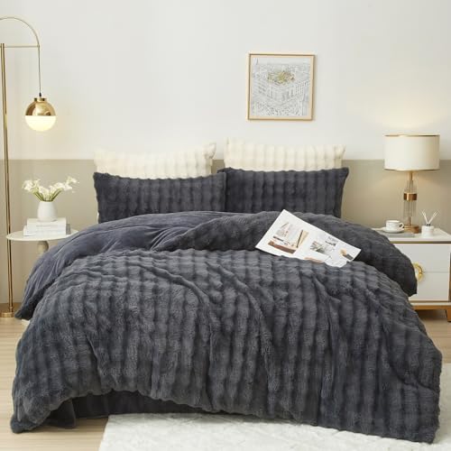Luofanfei Winter Plüsch Bettwäsche 135 x 200 Grau Uni Kuschelig Flauschig Fleece Warme Flanell Bettwäsche Set Winterbettwäsche Nicki Microfaser Bettbezug und Kissenbezug 80x80 mit Reißverschluss von Luofanfei