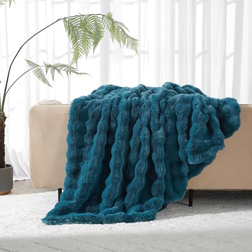 Luofanfei Warme Flauschige Kuscheldecke Wohndecke 220x240 Petrol Blau Plüsch Samt Bubble Decke Kuschelig Fleecedecke Bettüberwurf Couchdecke Tagesdecke Sofadecke Blanket Für Schlafzimmer Büro von Luofanfei