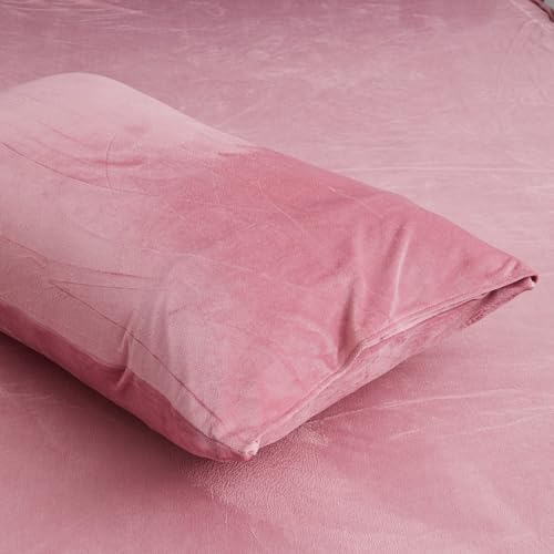 Luofanfei Warme Winter Kissenbezug 40x80 2er Rosa Altrosa Samt Plüsch Flanell Fleece Flauschig Microfaser Kissenbezüge Set Uni Kissenhülle im Umschlagstil 2 Stück von Luofanfei