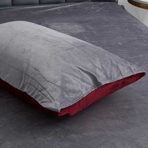 Luofanfei Warme Winter Kissenbezug 40x80 2er Weinrot Rot Grau Samt Plüsch Flanell Fleece Flauschig Microfaser Kissenbezüge Set Uni Kissenhülle im Umschlagstil 2 Stück von Luofanfei