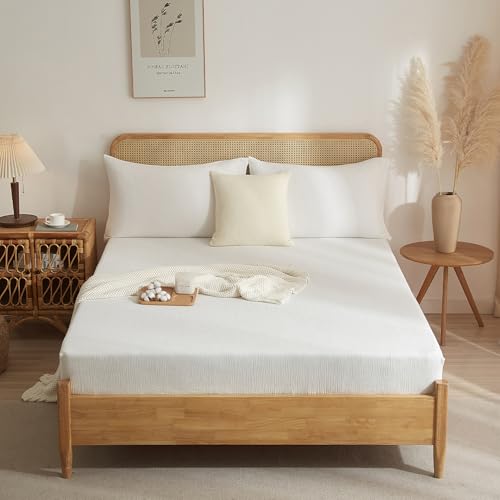 Luofanfei Weiße Muslin Baumwolle Spannbettlaken 200x200cm Weiß Boxspringbett Frottee Topper Weich Uni Atmungsaktiv Bettlaken für Hohe Matratze bis 25-30 cm von Luofanfei