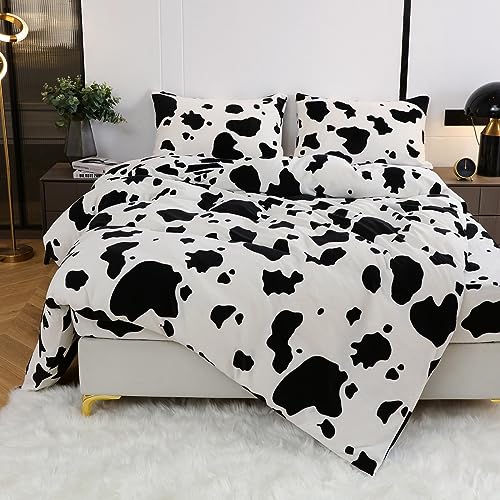 Luofanfei Winter Fleece Bettwäsche 135x200 Schwarz Weiß Kuh Cashmere Touch Plüsch Warme Kuhmuster Flauschig Bettwäsche Set Microfaser Kinder Winterbettwäsche Bettbezug mit Kopfkissenbezug 80x80 cm von Luofanfei