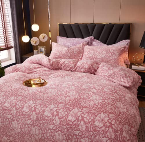 Luofanfei Winter Kuschelige Plüsch Bettwäsche 155x220 Rosa Blumen Warm Cashmere Touch Microfaser Fleece Samt Bettwäsche Winterbettwäsche 3 Teilig Bettbezug Flauschig Set 220x155 mit Reißverschluss von Luofanfei