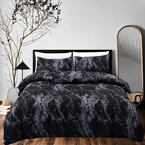 Luofanfei Marmor Bettwäsche 200x200 Schwarz Grau Anthrazit Rot Bettbezug Doppelbett Set Weiche Muster Bettwäsche-Set Moderne Bettwaesche Kuschelige Bettgarnitur mit 2 Kissenbezüge Reißverschluss von Luofanfei