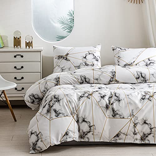 Luofanfei Marmor Bettwäsche 200x200 Weiß Grau Anthrazit Gelb Gold Bettbezug Doppelbett Set Weiche Muster Bettwäsche-Set Moderne Bettwaesche Kuschelige Bettgarnitur mit 2 Kissenbezüge Reißverschluss von Luofanfei