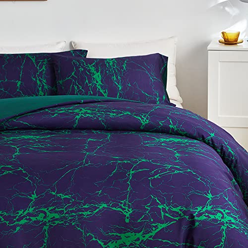 Luofanfei Marmor Bettwäsche Set 135x200 4teilig Blau Lila Grün Aesthetic Marmor Optik Muster Moderne Microfaser Bettwäsche Bettdecke Cover Einzelbett Bettbezüge 135 x 200 cm und 80x80cm Kissenbezüge von Luofanfei