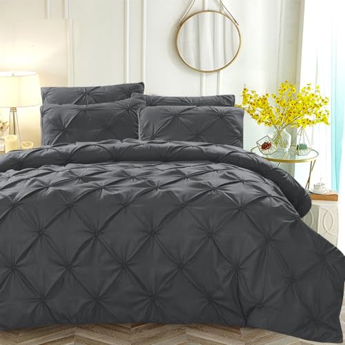 Plissee Bettwäsche 220x240 Grau Dunkelgrau Pintuck Pinch Plisseefalten Einfarbig Schwarze Bettwäsche Set Quetschfalten Microfaser Modern Gedruckt Bettbezug 240x220 Einzelbett mit Reißverschluss von Luofanfei