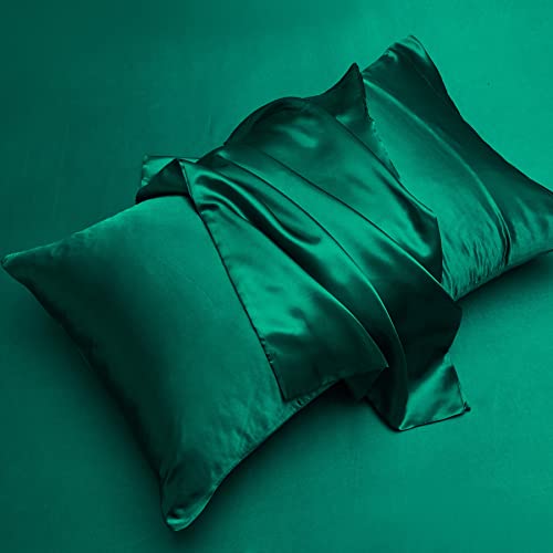 Satin Kissenbezug 40 x 80 cm Grün Dunkelgrün 2er Set Glänzend Einfarbig Dekokissenbezug Kopfkissenbezug 40x80 2 Stück Kissenbezüge mit Umschlag Seide Glatt Luxus Glanzsatin Polyester von Luofanfei