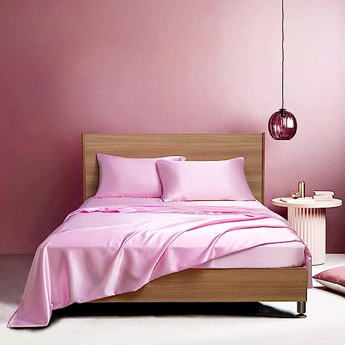 Satin Spannbettlaken 90x200cm Rosa Boxspringbett Seide Glanzsatin Muster Glatt Bettlaken Seiden Spannbetttuch 90 x 200cm Uni Spannbetttücher für Topper Hohe Matratze bis 25-30 cm von Luofanfei