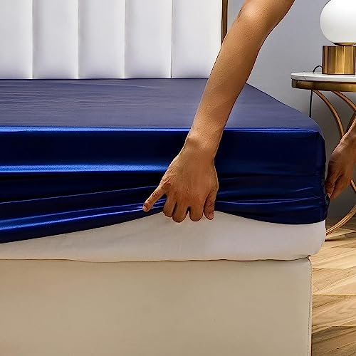 Spannbettlaken 120x200 Blau Boxspringbett Frottee Topper Satin Muster Bettlaken Seide Glänzend Spannbetttuch 120 x 200 Uni Spannbetttücher für Hohe Matratze bis 25-30 cm von Luofanfei