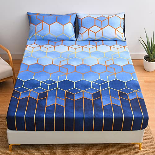 Luofanfei Spannbettlaken 160x200cm Blau Geometrisches Muster Spannbetttuch Microfaser Blaue Bettlaken Gestreift Kariert für bis 25-30 cm Matraze Luofanfei Spannbettlaken 160x200cm Blau Geometrisches Muster Spannbetttuch Microfaser Blaue Bettlaken Gestreift Kariert für bis 25-30 cm Matraze von Luofanfei