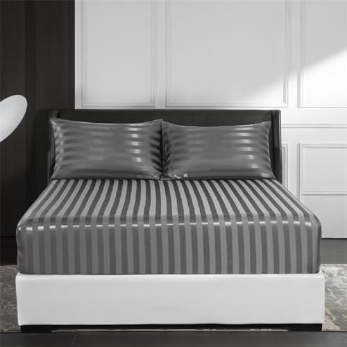 Spannbettlaken 200x200 cm Satin Glänzend Kühlende Boxspringbett Glanzsatin Luxus Grau Anthrazit Muster Topper Bettlaken Glatt Seide Spannbetttücher Leintuch 200 x 200 Hohe Matratze bis 25-30 cm von Luofanfei