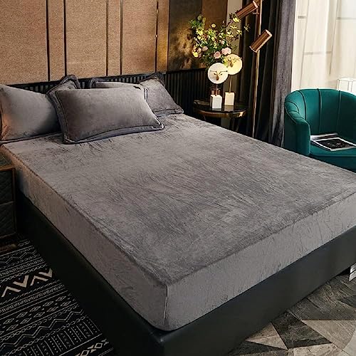 Luofanfei Winter Leintuch 180x200 Grau Graue Plüsch Warme Kuschelige Spannbettlaken Bettlaken Boxspringbett Frottee Samt Spannleintuch Uni Bettspanntuch für Hohe Matratze Hoher Steg bis 25-30 cm von Luofanfei
