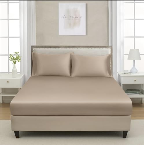Spannbettlaken Satin 120x200cm Boxspringbett Gold Taupe Seide Glanzsatin Glatt Microfaser Glänzend Spannbetttuch 120 x 200 cm Uni Blaue Bettlaken für Boxspringbett Topper Matratze bis 25 cm von Luofanfei