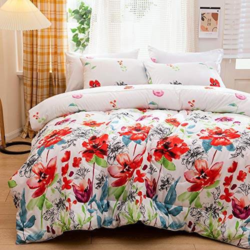 Steppdecke 220x240 Microfaser Ganjahresdecke Floral Bunt Bettdecke Atmungsaktive Zudecke Blumen Schlafdecke Weiche Sommerdecke Quilted Gesteppte Steppdecke Jahreszeitenbettdecke Winter Tagesdecke von Luofanfei