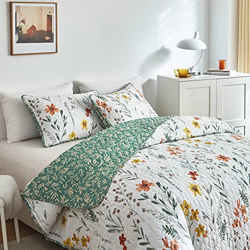 Tagesdecke 200x200 cm Baumwolle Floral Bett Bettüberwurf Blumen Bunt Muster überdecke Steppdecke Quilt Tagesdecke Gesteppt Sofaüberwurf Modern Schlafzimmer für Doppelbetten mit Kissenbezüge Set von Luofanfei