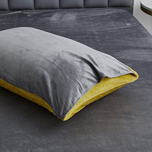 Warme Kissenbezug 40x80 2er Plüsch Flanell Winter Gelb Grau Set Fleece Flauschig Microfaser Kissenbezüge Set Uni Kissenhülle im Umschlagstil 2 Stück von Luofanfei