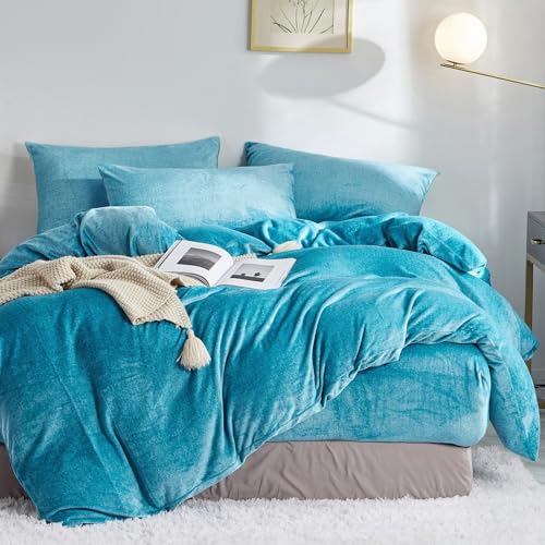 Warme Kuschel Bettwäsche 200x220 Winter Plüsch Thermo Fleece Flauschige Samt Bettwäsche Cashmere Touch Extra Warm Seeblau Microfaser Winterbettwäsche Set 220x200 fürs Bett mit Reißverschluss von Luofanfei