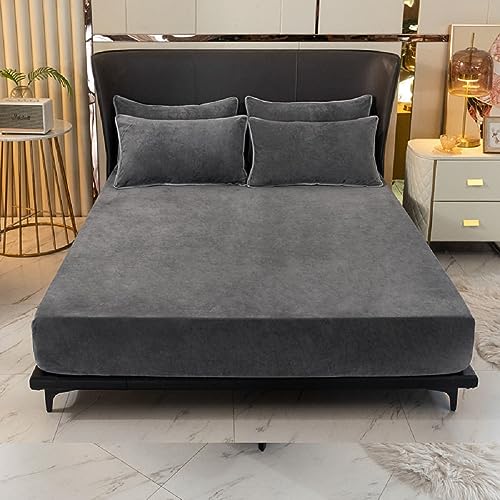 Warme Winter Spannbettlaken Bettlaken Fleece 160x200 Grau Flausch Cashmere Touch Teddy Plüsch Flanell Kuschelige Flauschige Bett Spannbetttuch Weich für Boxspringbetten Topper 30 cm Hohe Matratzen von Luofanfei