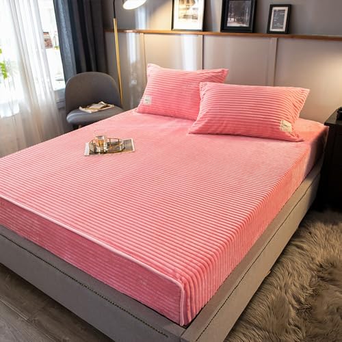 Winter Fleece Spannbettlaken 180x200 cm Boxspringbett Rosa Pink Kuschelige Frottee Flanell Bettlaken Spannbetttuch Warme Spannbetttücher Set Leintuch 180 x 200cm für Hohe Matratze Steghöhe 25-30cm von Luofanfei