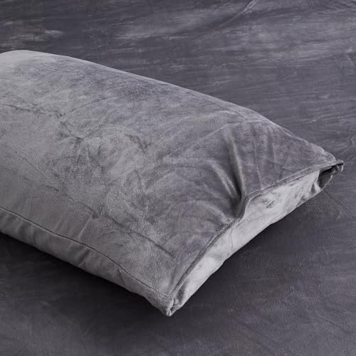 Winter Kissenbezug 40x80 2er Flanell Grau Uni Set Plüsch Fleece Flauschig Microfaser Kissenbezüge Set Uni Kissenhülle im Umschlagstil 2 Stück von Luofanfei