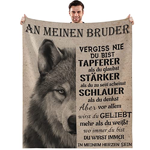 Luogort Geschenke für Bruder Decke von Schwester -Bruder Wolf - Geburtstag Geschenk Männer Weiche Flanell Bett Sofa Couch Reise Strand 130x150cm von Luogort