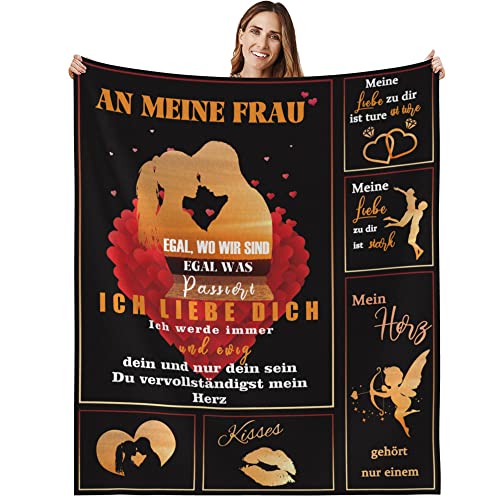 Geschenk für Frauen, Hochzeitstag Geschenke für Frauen, Kuscheldecke An Meine Frau, Geburtstagsgeschenk Valentinstagsgeschenk Jahrestag Liebe Geschenk für Sie, Flauschige Fleecedecke 130x150cm von Luogort