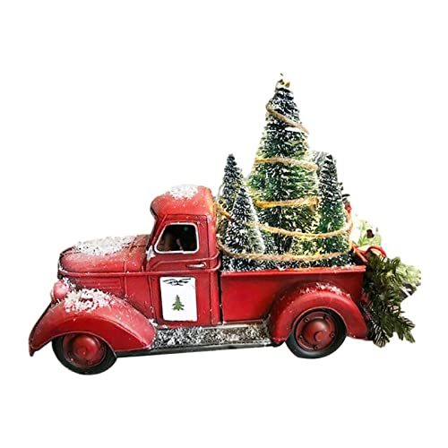 Luoji Vintage Roten LKW Dekor, Weihnachten Vintage Truck Modellauto Deko, Mit Weihnachtsbaum, Weihnachten Vintage Truck Modellauto Deko, Weihnachten Dekoration Tischdekoration von Luoji