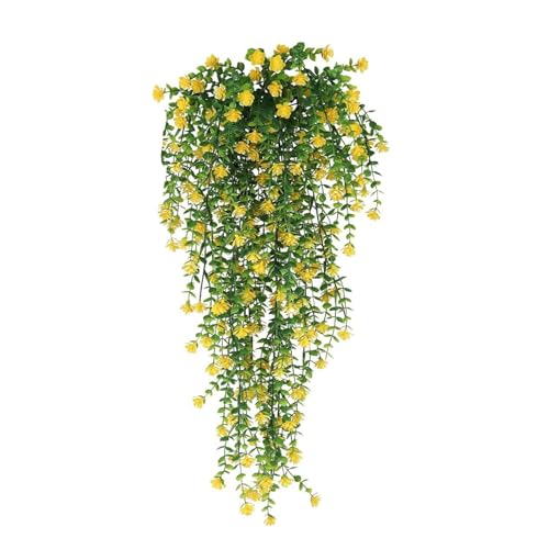 Luojuny Hängende Pflanzendekoration, künstliche Blumenreben, Dekor, künstlicher Eukalyptus, realistisch, für Zuhause, Hochzeit, Garten, Innen- und Außenwand, bunt, herabhängend Gelb von Luojuny