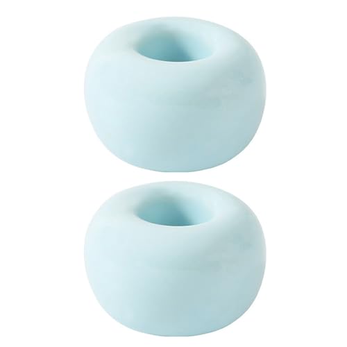 Luojuny Mini-Zahnbürstenhalter aus Keramik, 2 Stück, japanischer Stil, runde, einfarbige Sockel für die Aufbewahrung von Badezimmer-Arbeitsplatten Blau von Luojuny