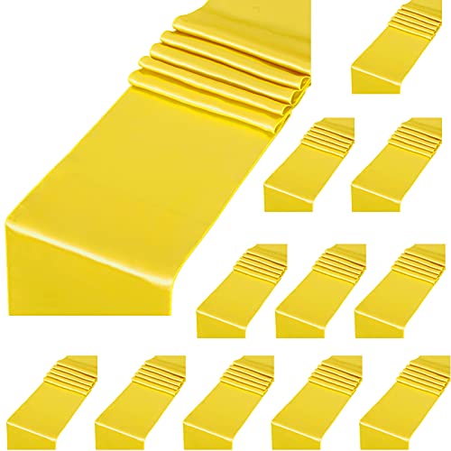 12 Stück gelbe Satin-Tischläufer 30,5 x 274,3 cm lang, seidenglatter Stoff, gelber Tischläufer für Hochzeit, Bankett, Abschlussfeiern, Geburtstagsparty von LuoluoHouse