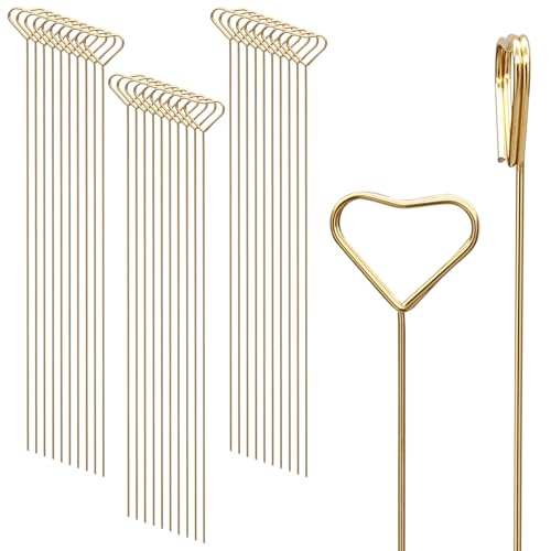 Luomorgo Platzkartenhalter mit goldfarbenem Blumenmuster, Metall-Foto- und Tischnummern-Clips, wiederverwendbare Draht-Plektren für Hochzeit, Party-Dekoration (Herz), 40 Stück von Luomorgo