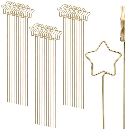 Luomorgo Platzkartenhalter mit goldfarbenem Blumenmuster, Metall-Foto- und Tischnummern-Clips, wiederverwendbare Draht-Plektren für Hochzeit, Party-Dekoration (Stern, dicker) von Luomorgo