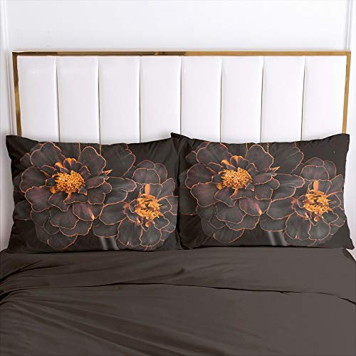 Luowei 2er-Pack Kissenbezug 40x80cm Blumen Schwarz Orange Vintage Floral Kopfkissenbezug Weiche Komfort Microfaser Kissenhülle Doppelpack von Luowei