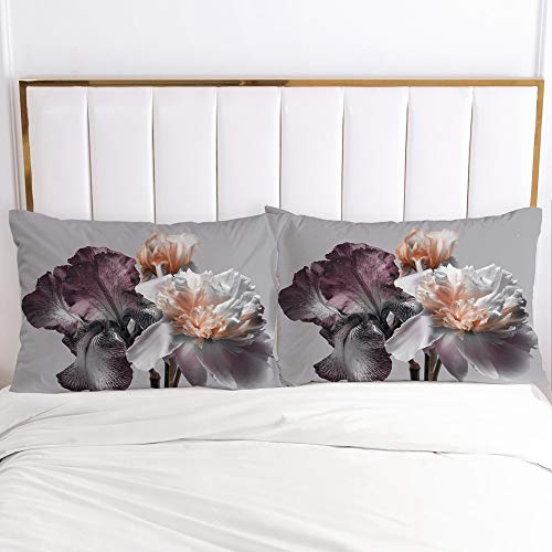 Luowei 2er-Pack Kissenbezug 40x80cm Grau Blumen Floral Aesthetic Kopfkissenbezug Weiche Komfort Microfaser Kissenhülle Doppelpack von Luowei