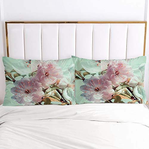 Luowei 2er-Pack Kissenbezug 40x80cm Grün Rosa Blumen Vintage Blüten Kopfkissenbezug Weiche Komfort Microfaser Kissenhülle Doppelpack von Luowei
