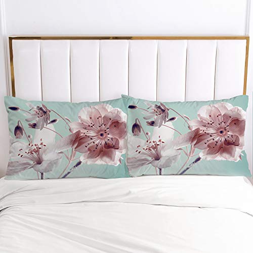 Luowei 2er-Pack Kissenbezug 40x80cm Grün Rosa Blumen Vintage Floral Kopfkissenbezug Weiche Komfort Microfaser Kissenhülle Doppelpack von Luowei